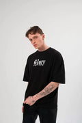 Unisex Bisiklet Yaka Baskılı Oversize T-Shirt - Siyah (102552)