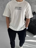 Unisex Bisiklet Yaka Baskılı Oversize T-Shirt - Beyaz (102876)