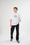 Unisex Bisiklet Yaka Baskılı Oversize T-Shirt - Beyaz (102880)
