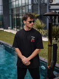 Unisex Bisiklet Yaka Baskılı Oversize T-Shirt - Siyah (103506)