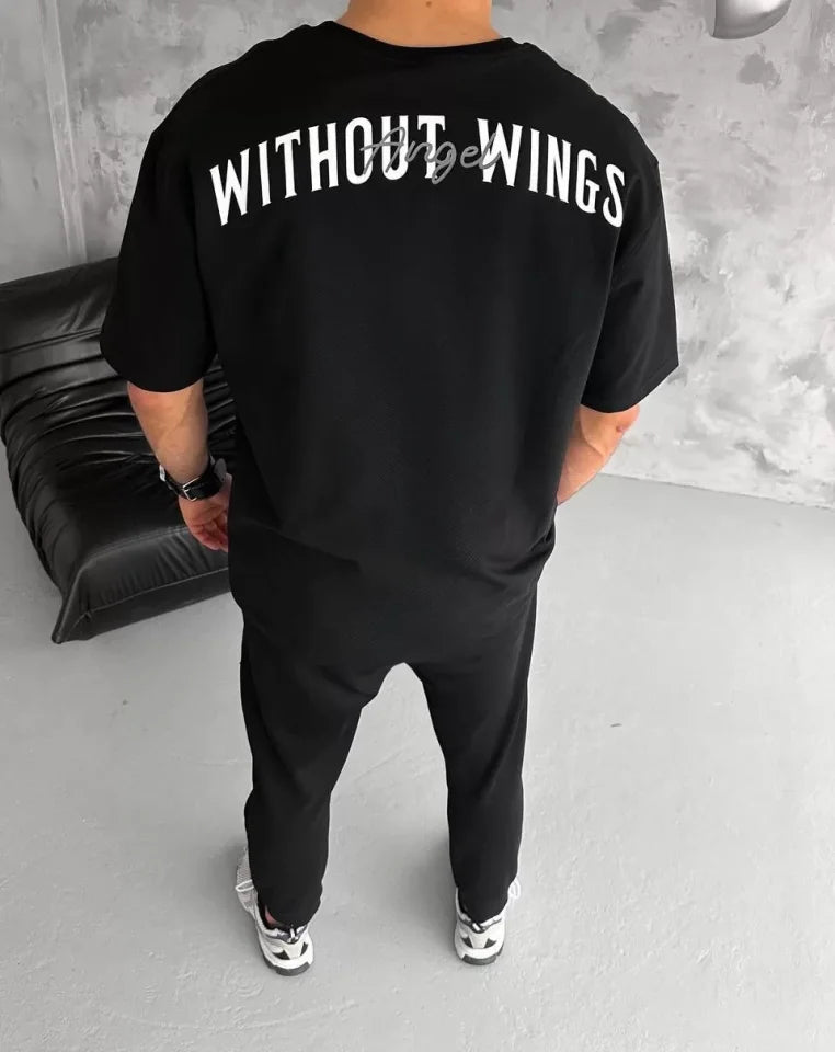 Unisex Bisiklet Yaka Baskılı Oversize T-Shirt - Siyah (103542)