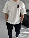 Unisex Bisiklet Yaka Baskılı Oversize T-Shirt - Beyaz (104348)