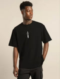 Unisex Bisiklet Yaka Baskılı Oversize T-Shirt - Siyah (104351)