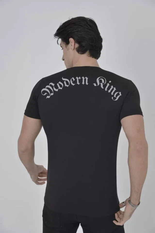 Unisex Göğüs File Aksesuarlı T-shirt - Siyah (104741)