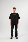 Unisex Bisiklet Yaka Baskılı Oversize T-Shirt - Siyah (105171)