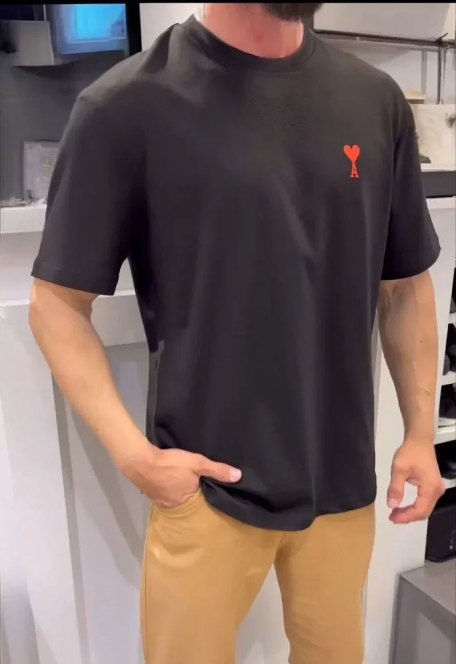 Unisex Bisiklet Yaka Baskılı Oversize T-Shirt - Siyah (106721)