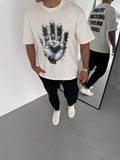 Unisex Bisiklet Yaka Baskılı Oversize T-Shirt - Beyaz (106725)