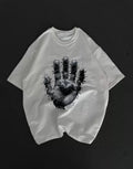 Unisex Bisiklet Yaka Baskılı Oversize T-Shirt - Beyaz (106728)
