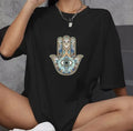 Unisex Bisiklet Yaka Baskılı Oversize T-Shirt - Siyah (106756)