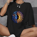 Unisex Bisiklet Yaka Baskılı Oversize T-Shirt - Siyah (106803)