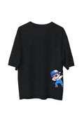 Unisex Bisiklet Yaka Baskılı Oversize T-Shirt - Siyah (107794)