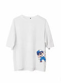 Unisex Bisiklet Yaka Baskılı Oversize T-Shirt - Beyaz (107795)