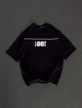 Unisex Bisiklet Yaka Baskılı Oversize T-Shirt - Siyah (108505)