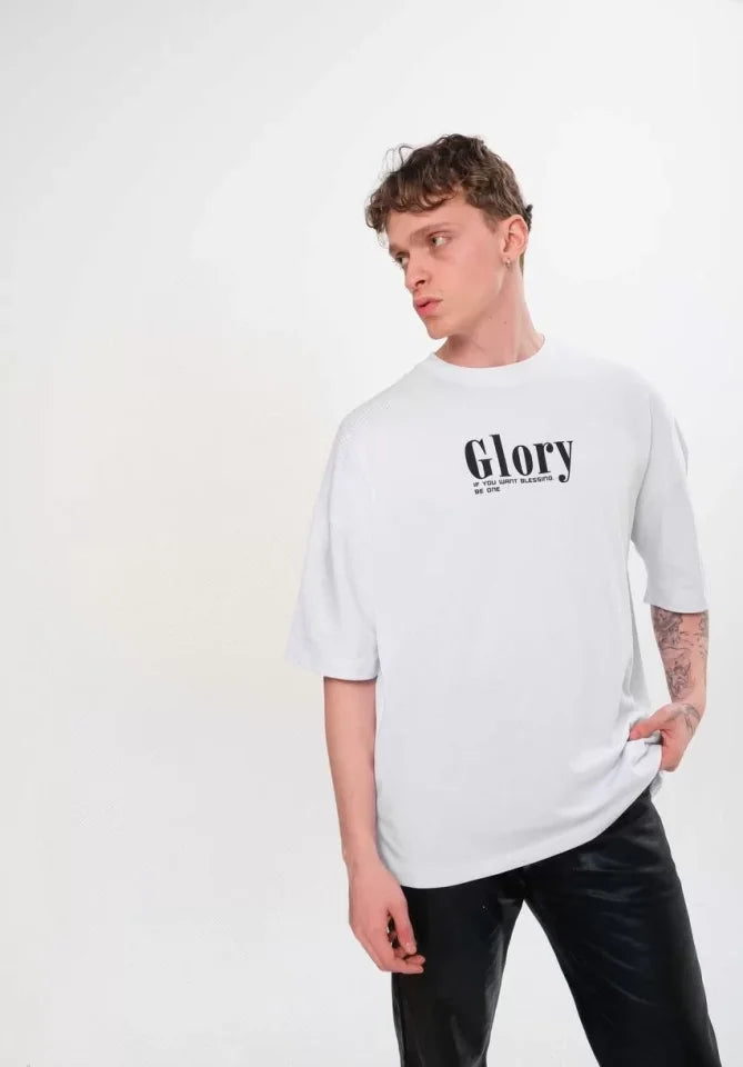 Unisex Bisiklet Yaka Baskılı Oversize T-Shirt - Siyah (108739)