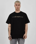 Unisex Bisiklet Yaka Baskılı Oversize T-Shirt - Siyah (108880)