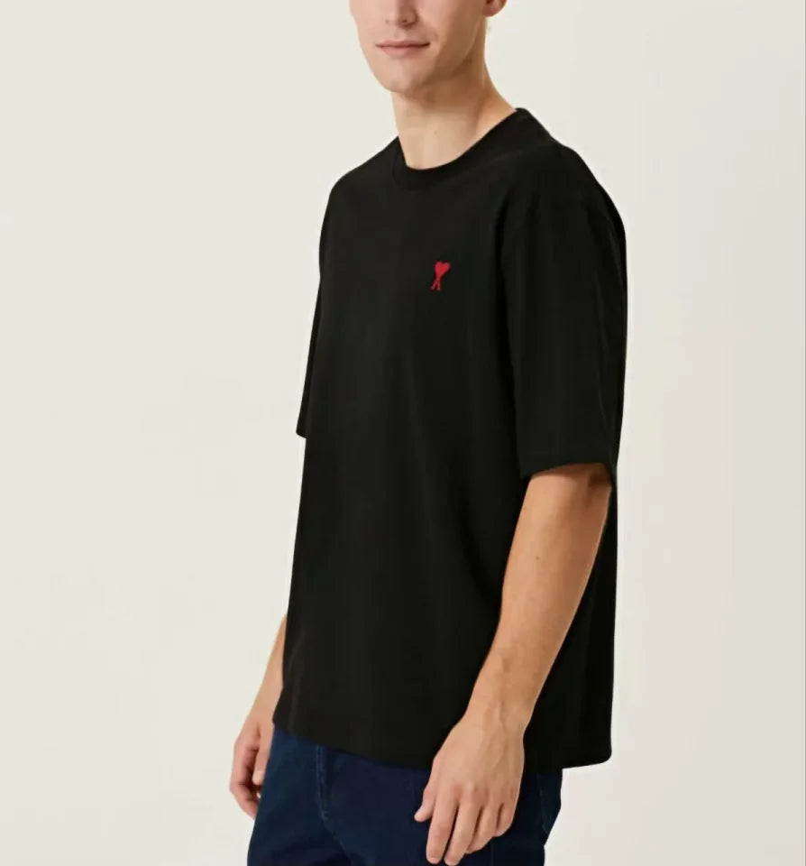 Unisex Bisiklet Yaka Baskılı Oversize T-Shirt - Siyah (109027)