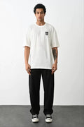 Unisex Bisiklet Yaka Baskılı Oversize T-Shirt - Beyaz (109067)