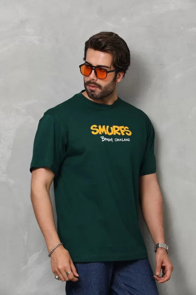 Unisex Basic Bisiklet Yaka Oversize T-Shirt - Yeşil (112291)