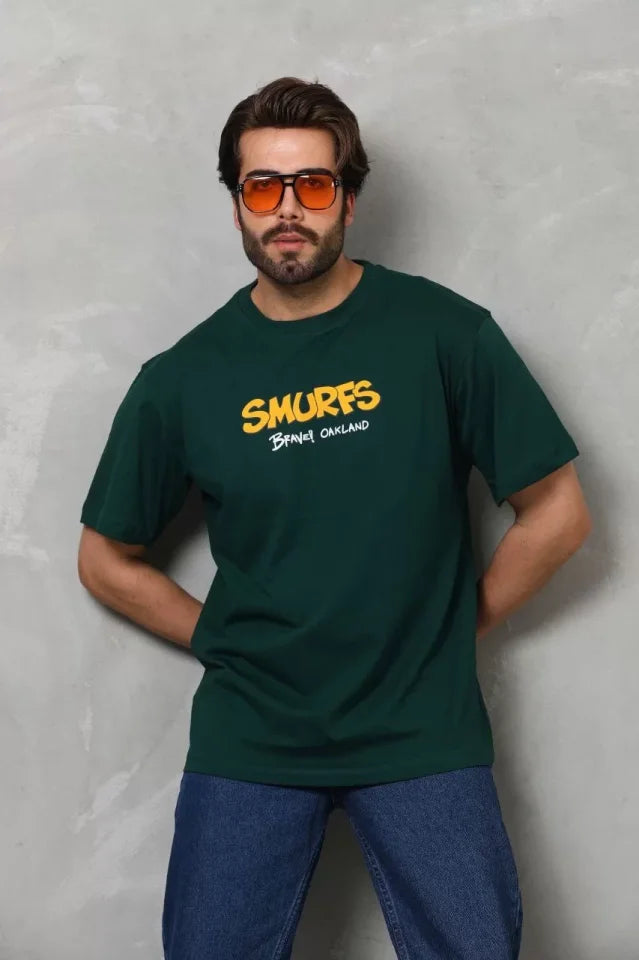 Unisex Basic Bisiklet Yaka Oversize T-Shirt - Yeşil (112291)