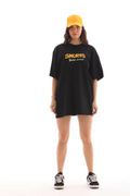Unisex Bisiklet Yaka Baskılı Oversize T-Shirt - Siyah (112559)