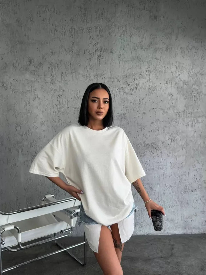 Düz Biskilet Yaka  T-shirt - Beyaz (117827)