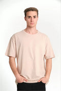 Unisex Düz Biskilet Yaka Oversize T-shirt - Bej (118801)