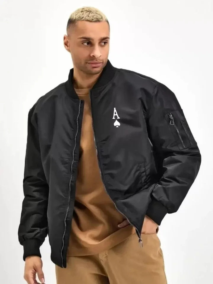 Unisex Uzun Kol Baskılı Bomber Ceket - Siyah (119110)