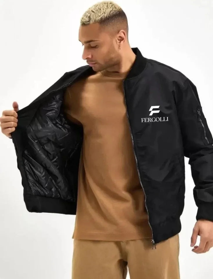 Unisex Uzun Kol Baskılı Bomber Ceket - Siyah (121515)