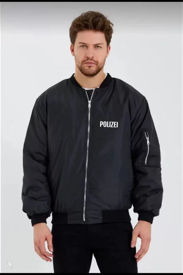 Unisex Uzun Kol Baskılı Bomber Ceket - Siyah (121516)