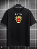 Unisex Bisiklet Yaka Baskılı Oversize T-Shirt - Siyah (124033)