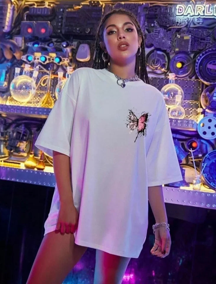 Unisex Baskılı Oversize T-Shirt - Beyaz (126090)