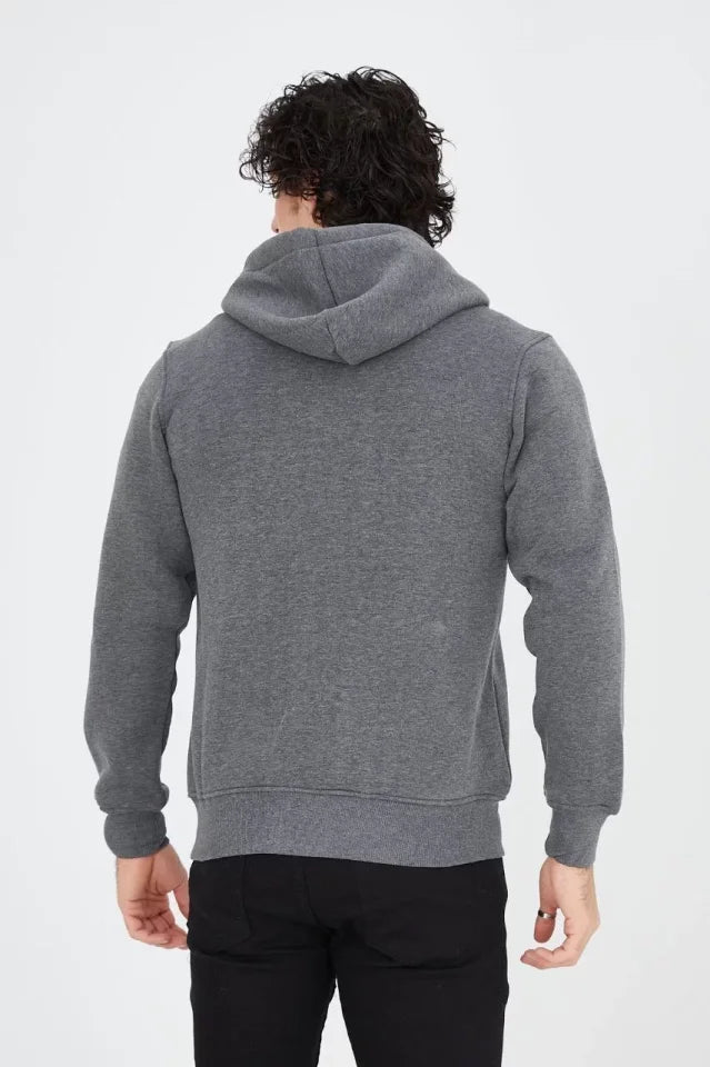 Unisex Tam Fermuarlı Kapşonlu  SweatShirt - Füme (126806)