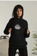 Unisex Sırt Baskılı Kapüşonlu Üç İplik Oversize Sweatshirt - Siyah (127295)