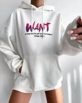 Baskılı Üç İplik Kapüşonlu Oversize Sweatshirt - Beyaz (127363)