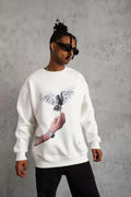 Erkek Güvercin Baskılı Sweatshirt - Beyaz (129079)