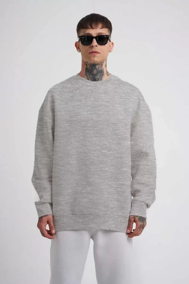 Unisex Biskilet Yaka Üç İplik SweatShirt - Gri (129430)