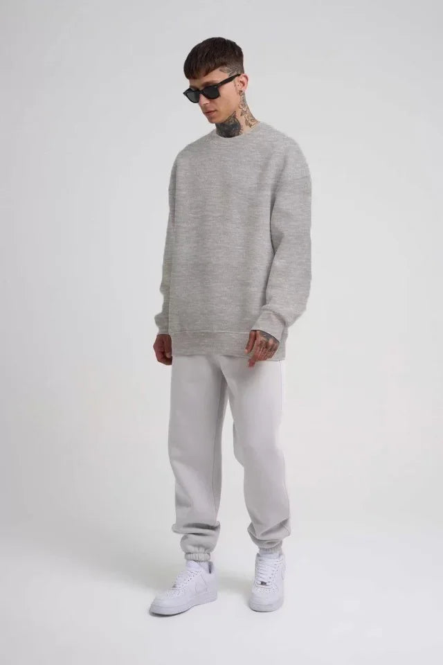 Unisex Biskilet Yaka Üç İplik SweatShirt - Gri (129430)