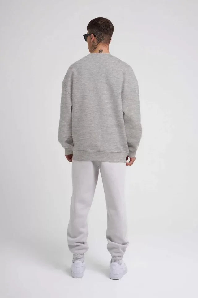 Unisex Biskilet Yaka Üç İplik SweatShirt - Gri (129430)