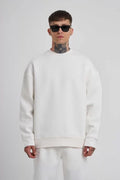 Unisex Biskilet Yaka Üç İplik SweatShirt - Beyaz (129431)