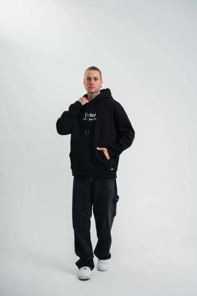 POLIZEI Premium Kalite Kapşonlu Dijital Patchli SweatShirt - Siyah (129438)