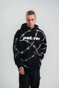POLIZEI Premium Kalite Kapşonlu Varak Ve Pano Baskılı SweatShirt - Siyah (129631)