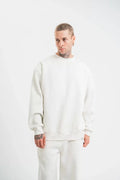 Unisex Uzun Kol Bisiklet Yaka Yıkamalı SweatShirt - Beyaz (130421)