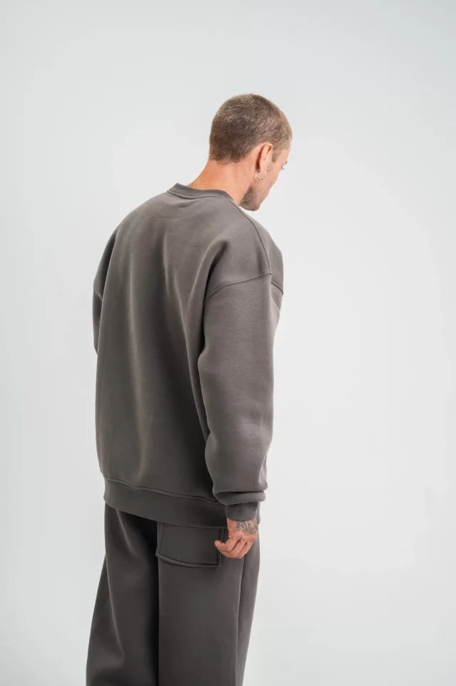 Uzun Kol Bisiklet Yaka Basic SweatShirt - Füme (130432)