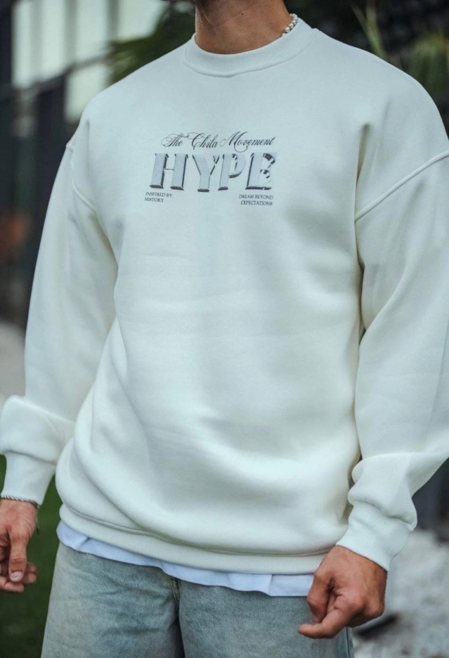 Üç İplik Bisiklet Yaka Baskılı SweatShirt - Beyaz (131070)