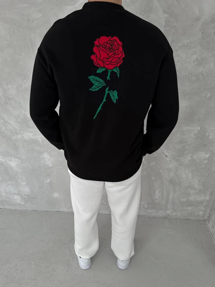 Unisex Bisiklet Yaka Ön Ve Arka Baskılı SweatShirt - Siyah (131110)