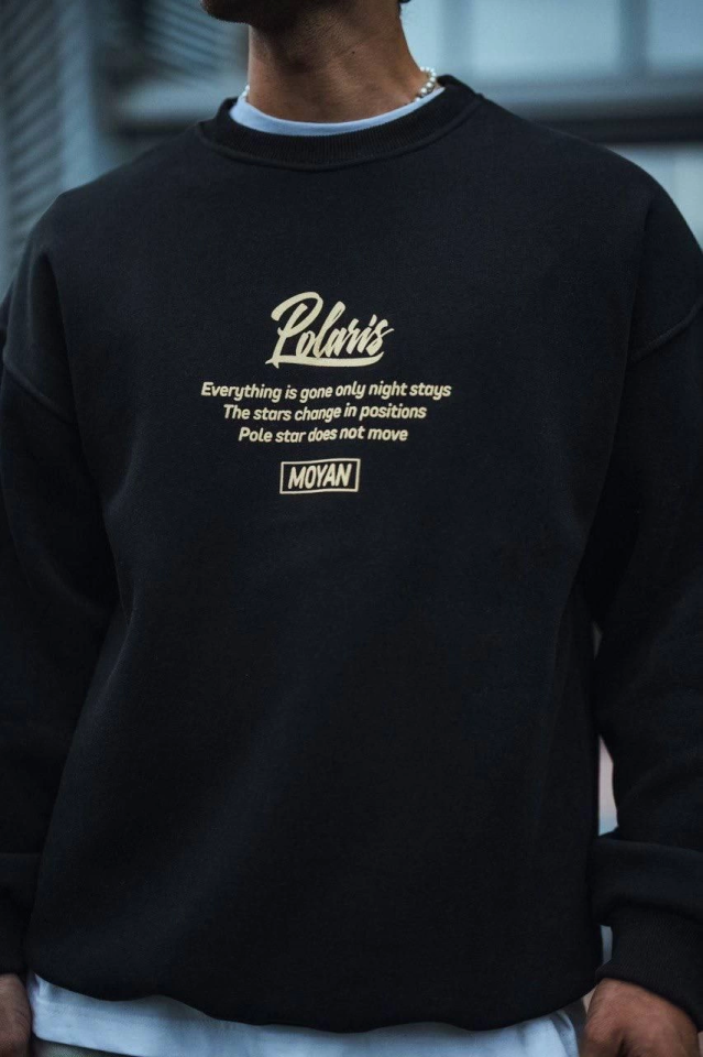 Kışlık Bisiklet Yaka Ön Ve Arka Baskılı SweatShirt - Siyah (131228)