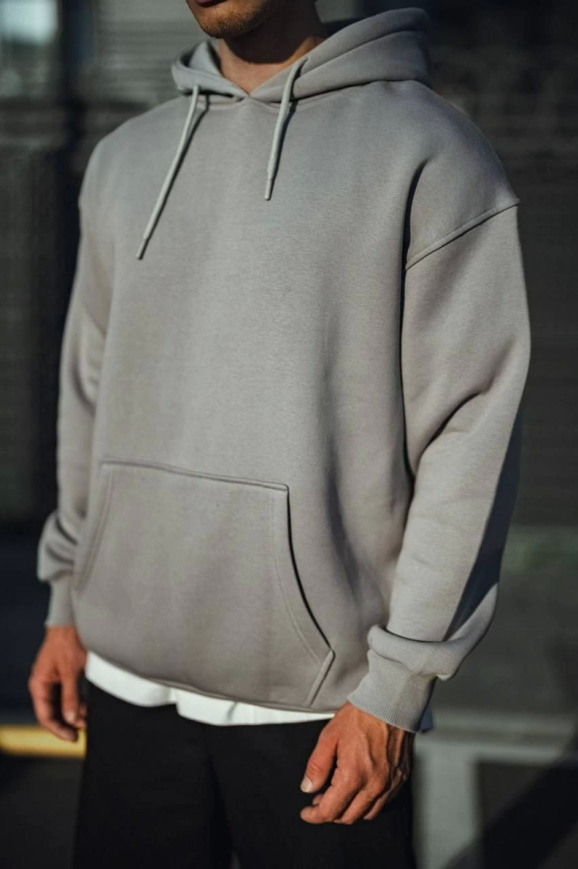 Üç İplik Penye Kapşonlu Basic SweatShirt - Boyalı Gri (131353)