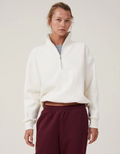Oversize Yarım Farmuarlı Yakalı Basic SweatShirt - Beyaz (131432)