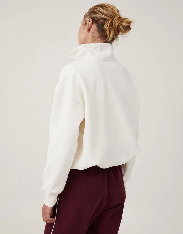 Oversize Yarım Farmuarlı Yakalı Basic SweatShirt - Beyaz (131432)