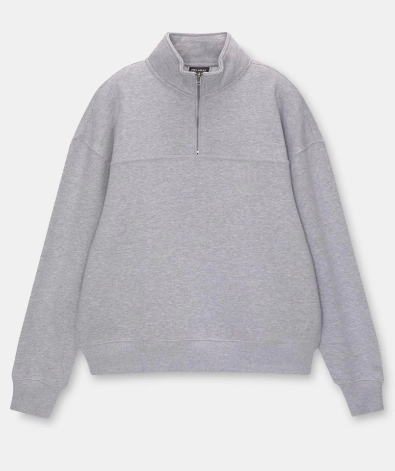 Oversize Yarım Farmuarlı Yakalı Basic SweatShirt - Gri (131434)